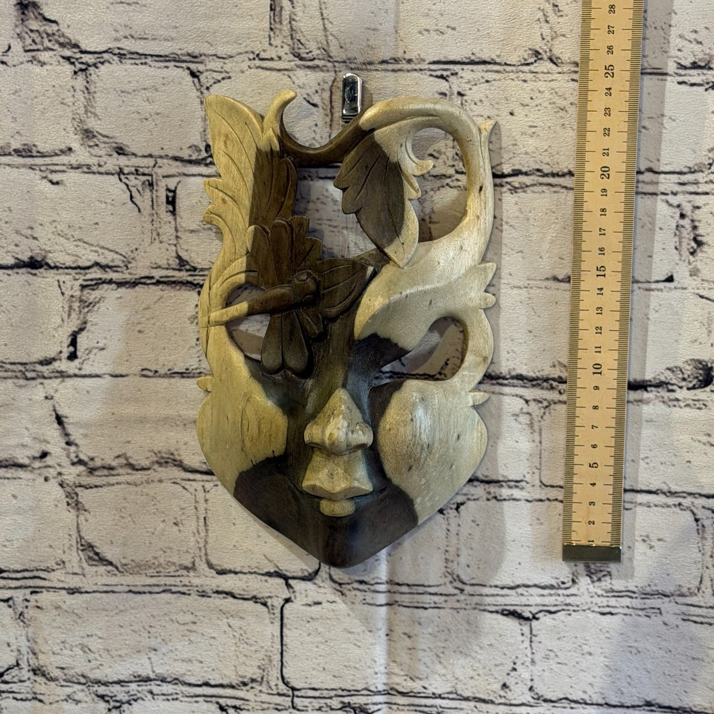 25cm Wooden Soulmate Mask Wall Art Hibiscus Wood Hand Carved Fair Trade Design 44