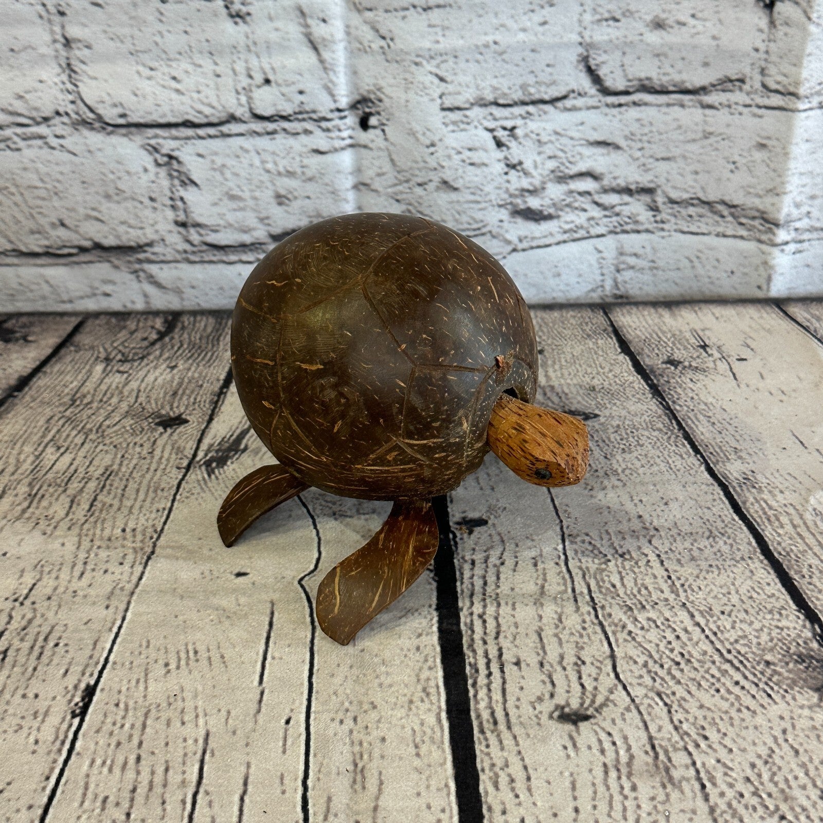 12cm Mixed Carved Full Coconut Shell Wood Turtle Bobble Head Moving Tortoise2