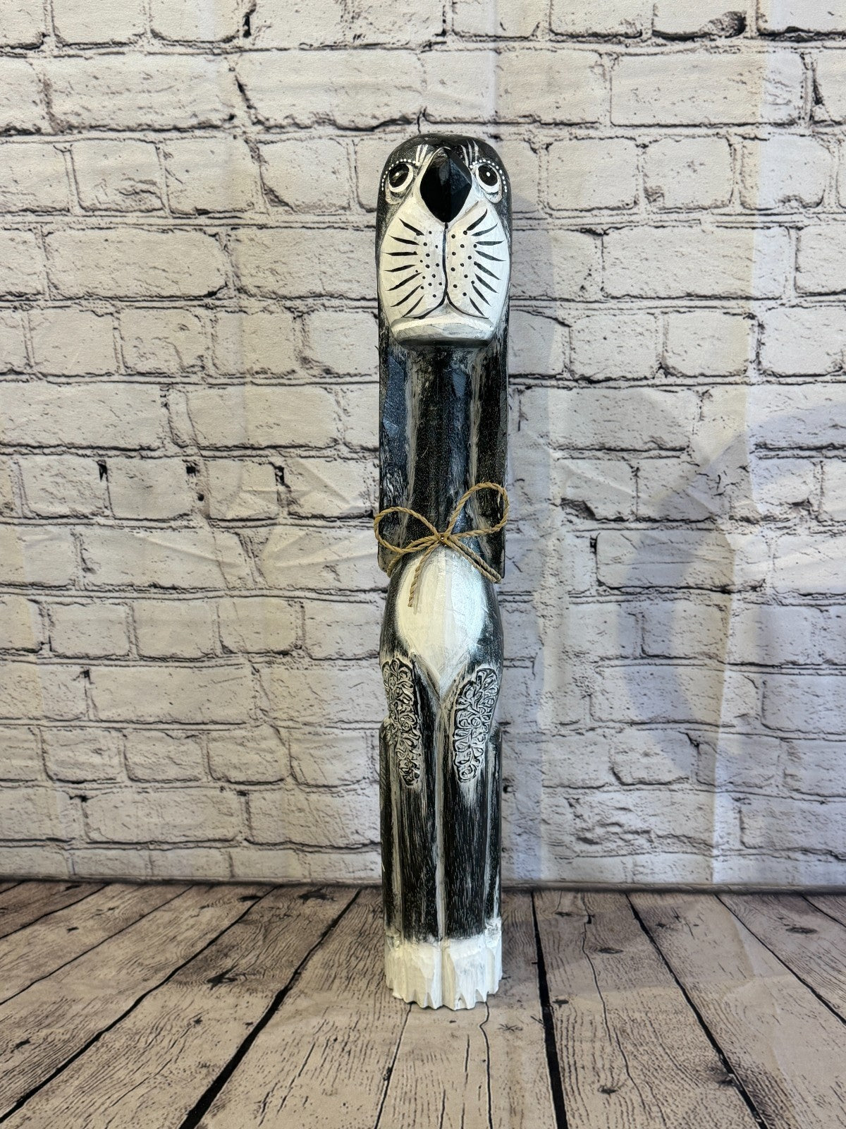 60cm Grey Wooden Shabby Dog Statue Ornament Fair Trade Handcarved1