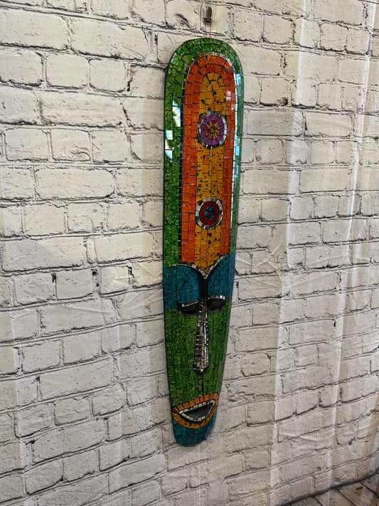 80cm Mosaic Mirror Mask Carved Painted Ethnic Tribal Wall Art Handmade Design 60