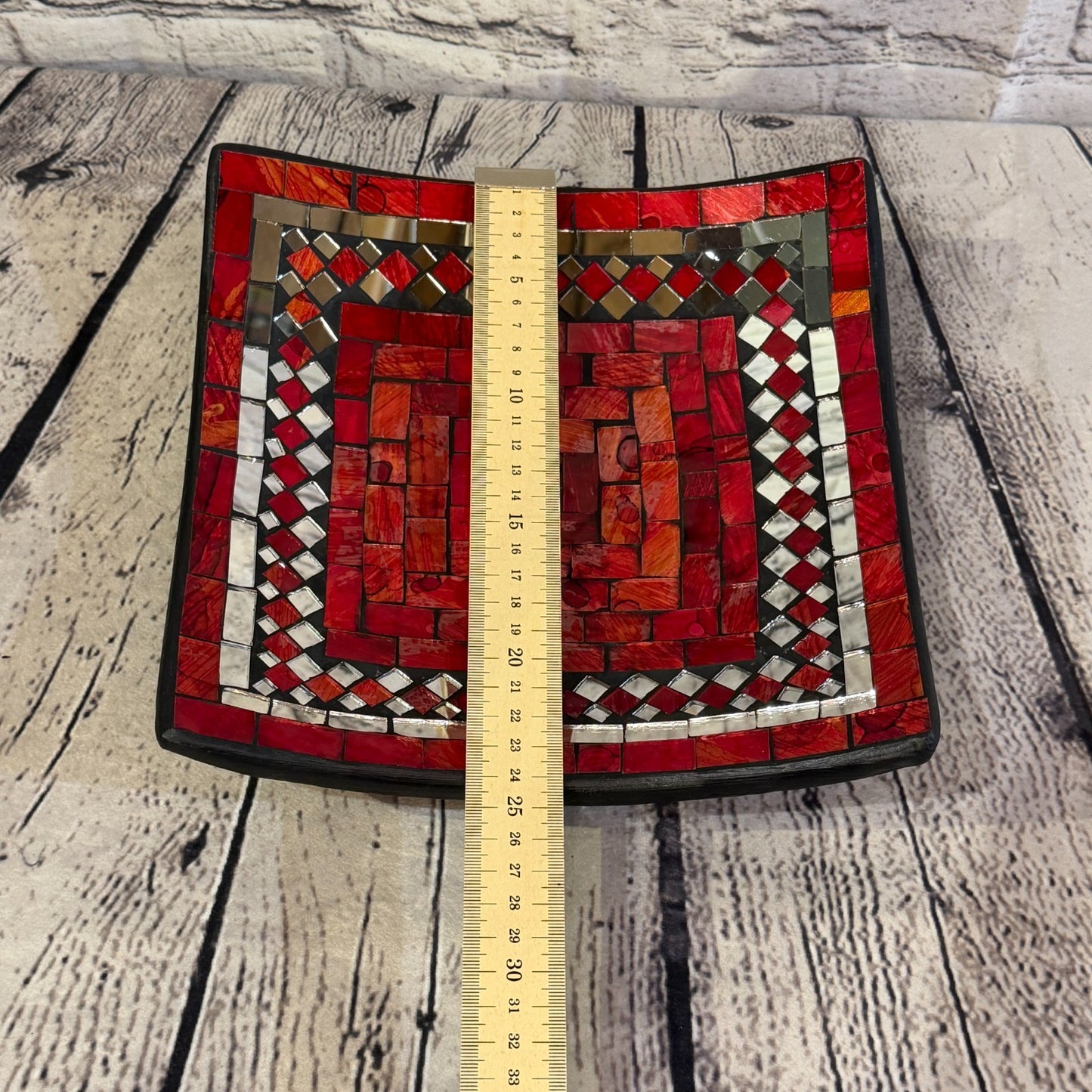 25cm Red Square Mirror Mosaic Handmade Ceramic Glass Tile Bowl Fruit2
