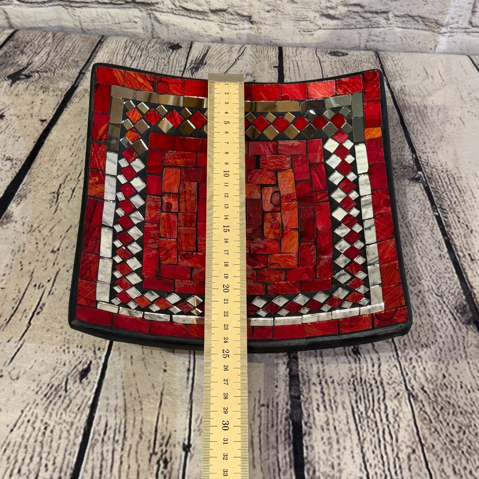 25cm Red Square Mirror Mosaic Handmade Ceramic Glass Tile Bowl Fruit2
