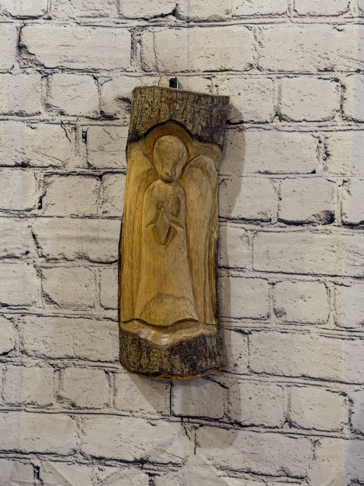 Praying Angel Design 30cm Hand Carved Wizard Tree Trunk Wood Fairtrade0