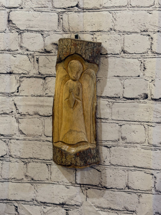 Praying Angel Design 30cm Hand Carved Wizard Tree Trunk Wood Fairtrade0