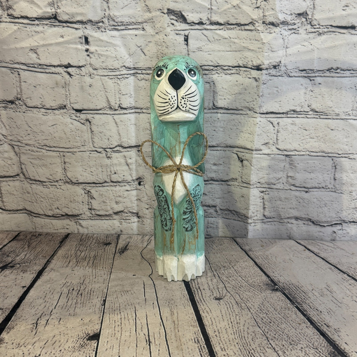30cm Green Teal Wooden Shabby Dog Statue Ornament Fair Trade Handcarved1