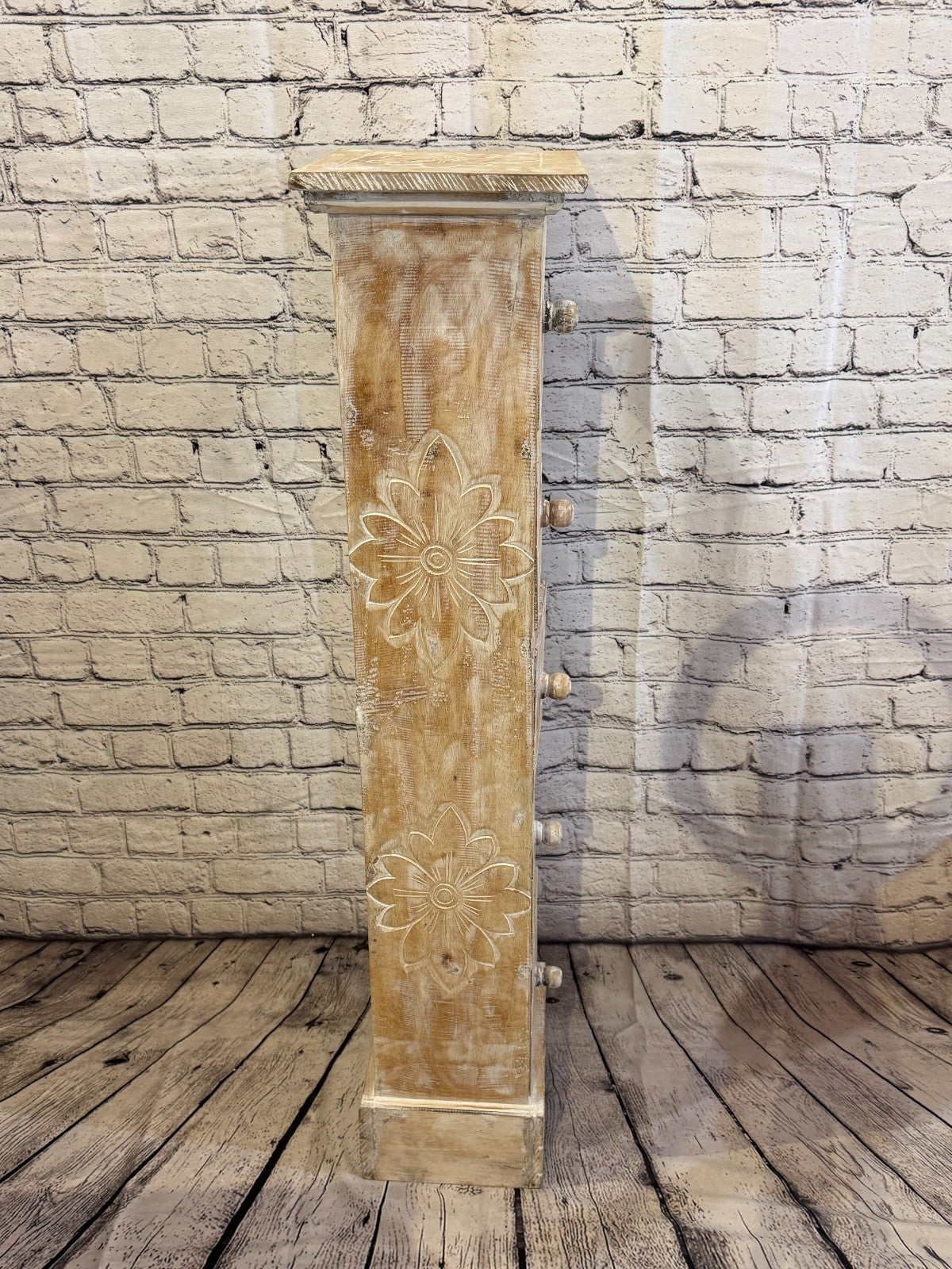 100cm x 25cm White 5 Draw Pillar Wooden Side Cabinet Living Storage Furniture3
