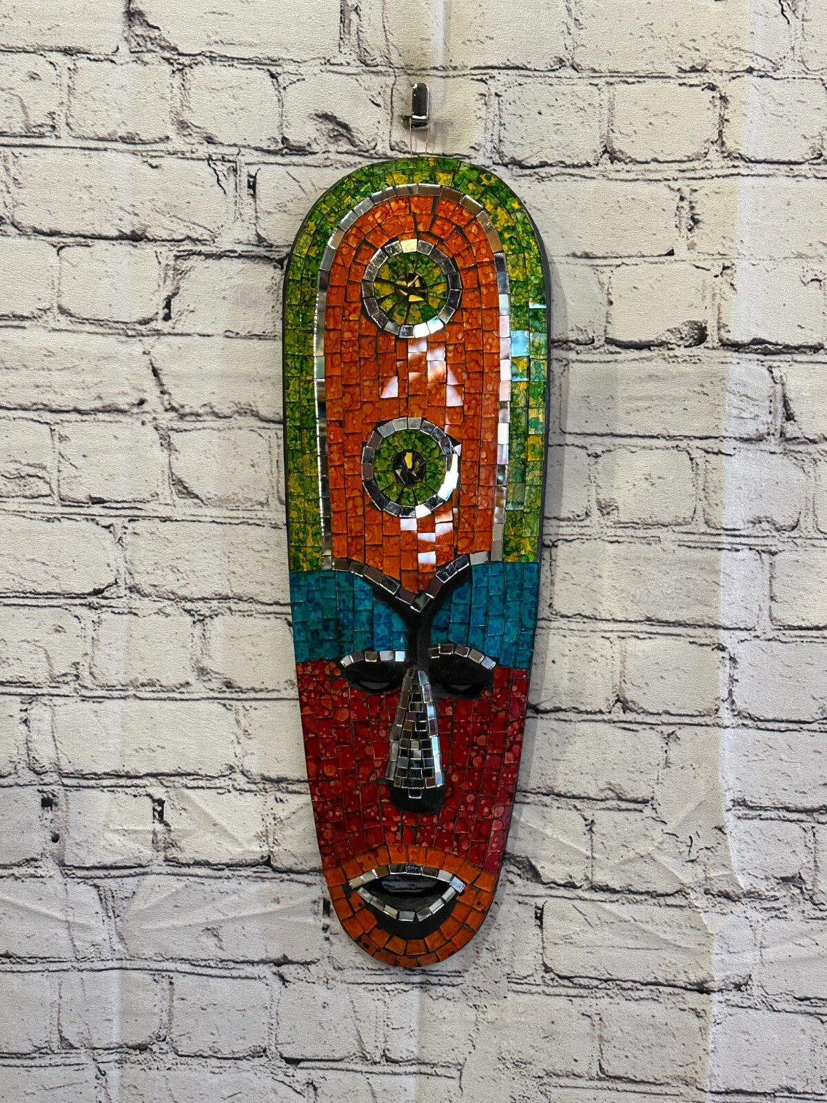 50cm Mosaic Mirror Mask Carved Painted Ethnic Tribal Wall Art Handmade Design 22