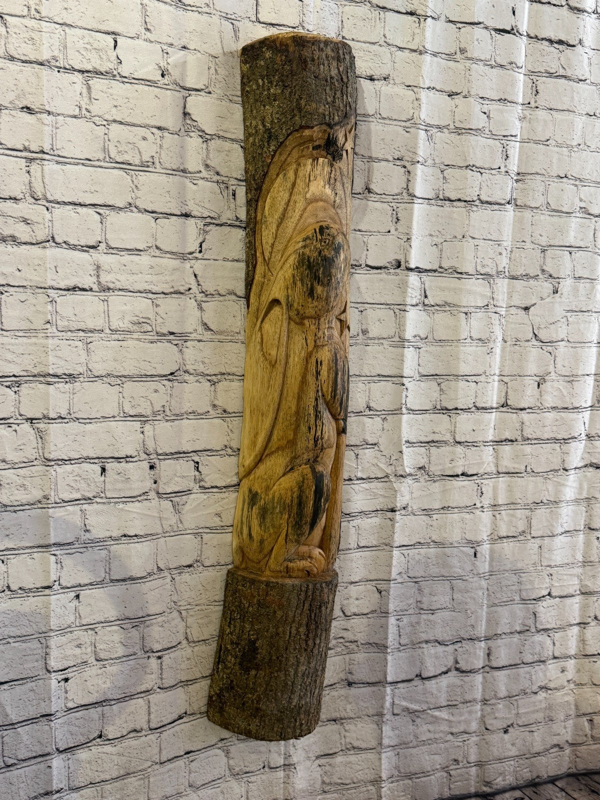Hare Rabbit Looking At Moon 100cm Hand Carved Wizard Tree Trunk Wood Fairtrade1
