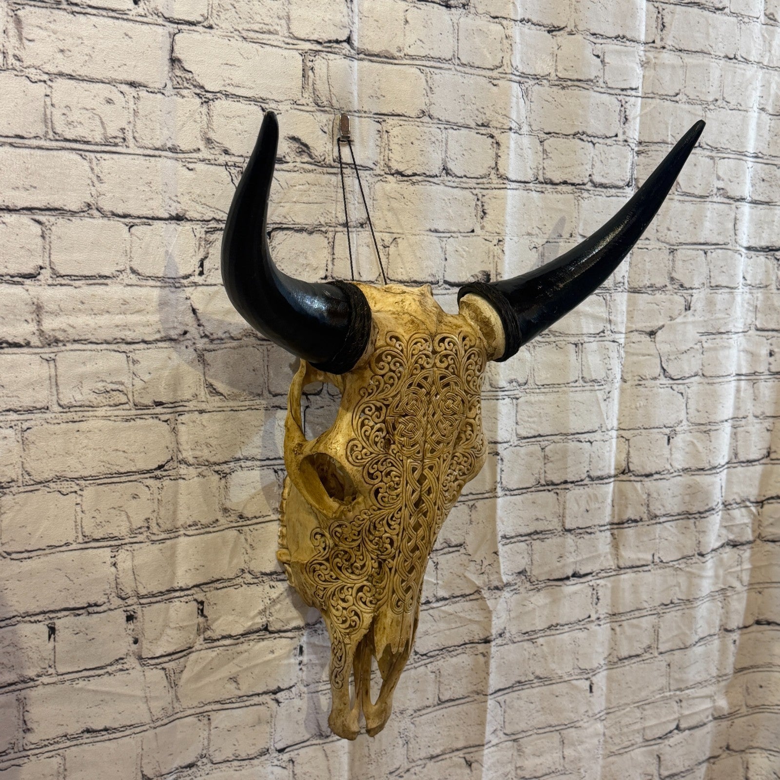 50cm Carved Buffalo Ram Wild Replica Skulls Wall Hanging Carved Design 60