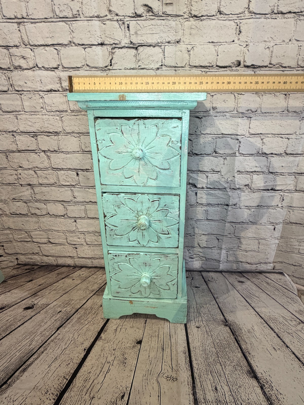 60cm x 25cm Blue 3 Draw Pillar Wooden Side Cabinet Living Storage Furniture7