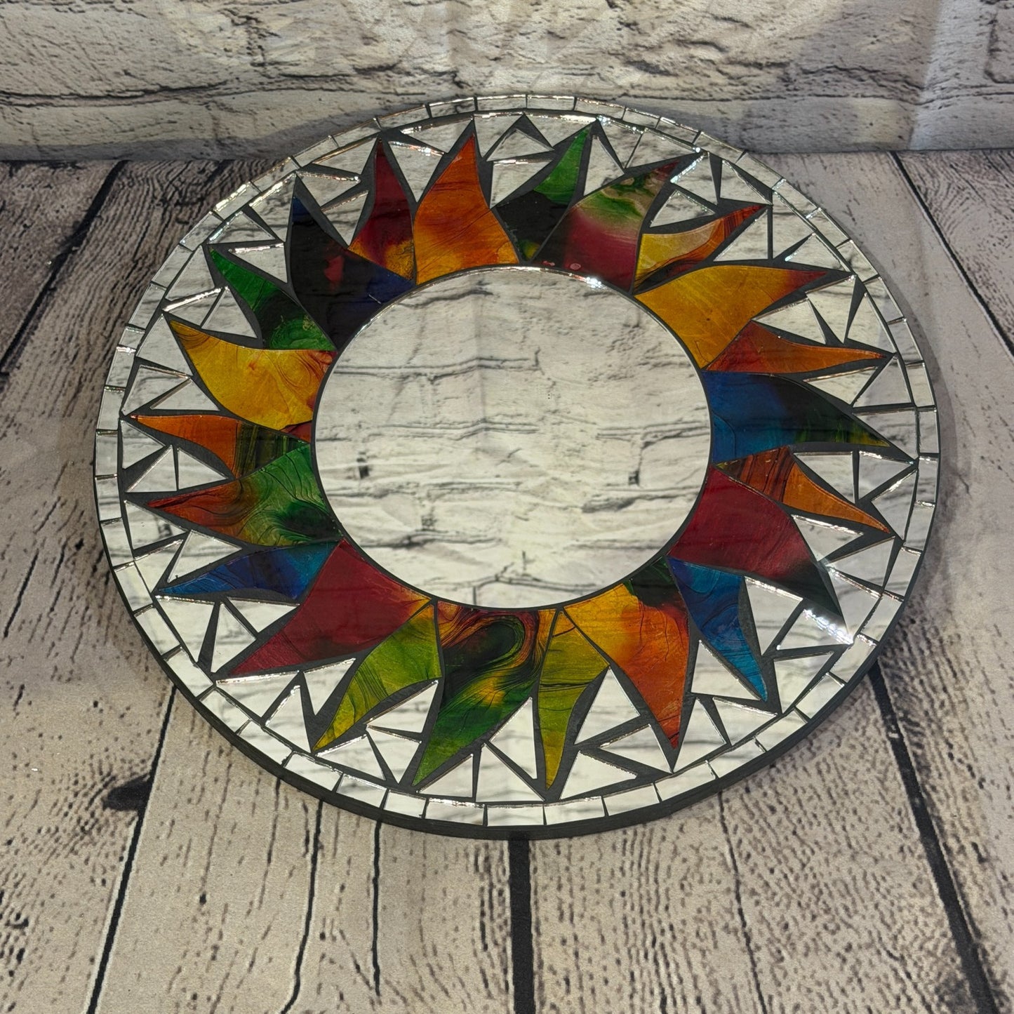 Rainbow Black Sun Flame Mosaic Tile Wall Mirror 30cm x 30cm 12 Inches Handmade2