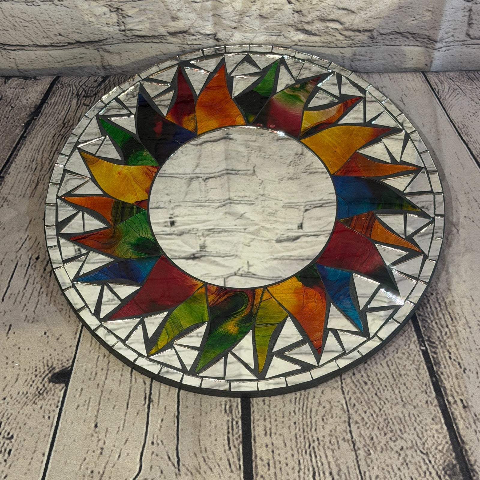 Rainbow Black Sun Flame Mosaic Tile Wall Mirror 30cm x 30cm 12 Inches Handmade2