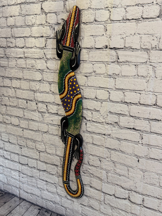 100cm Gecko Carved Wooden Dot Painted Ethnic Tribal Tiki Wall Art No 3 New1