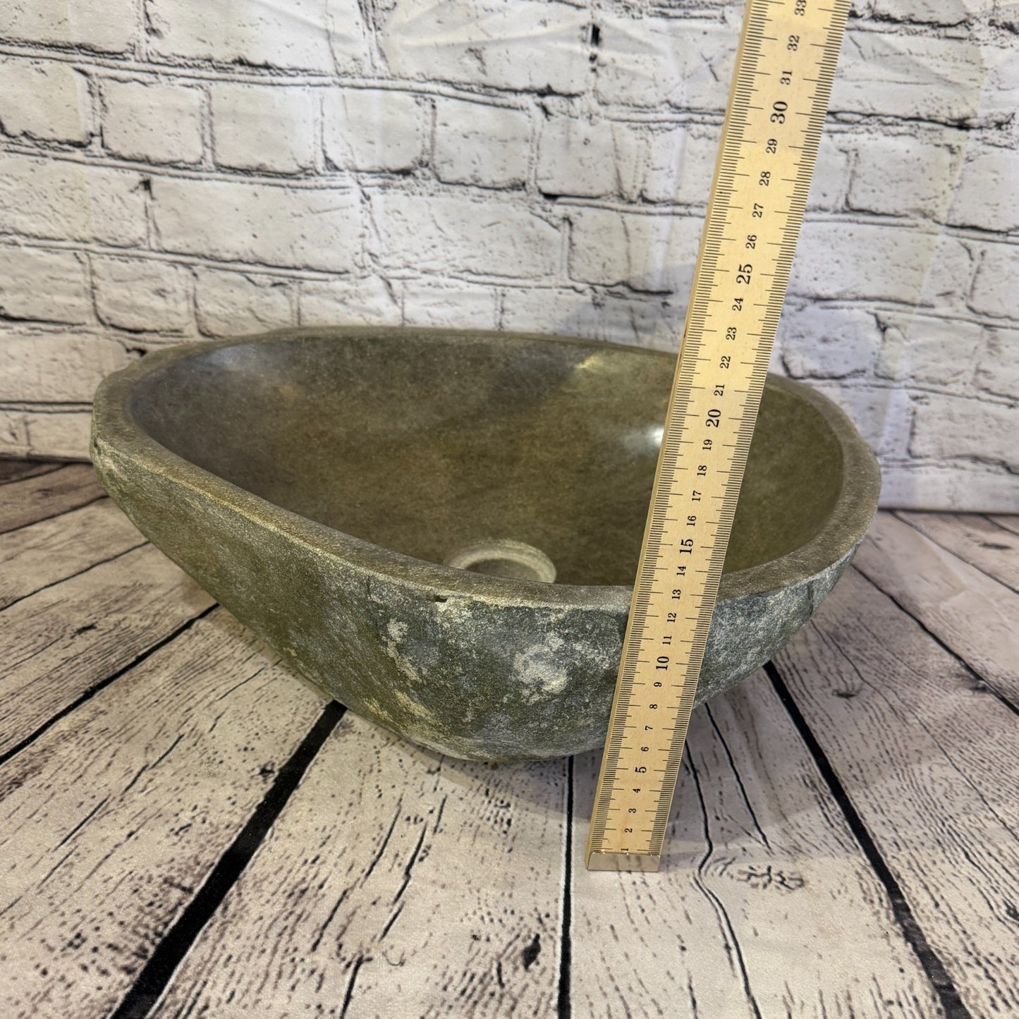 41cm x 35cm Wash Basin Bathroom Counter Top Washing River Stone Bowl Sink No 375