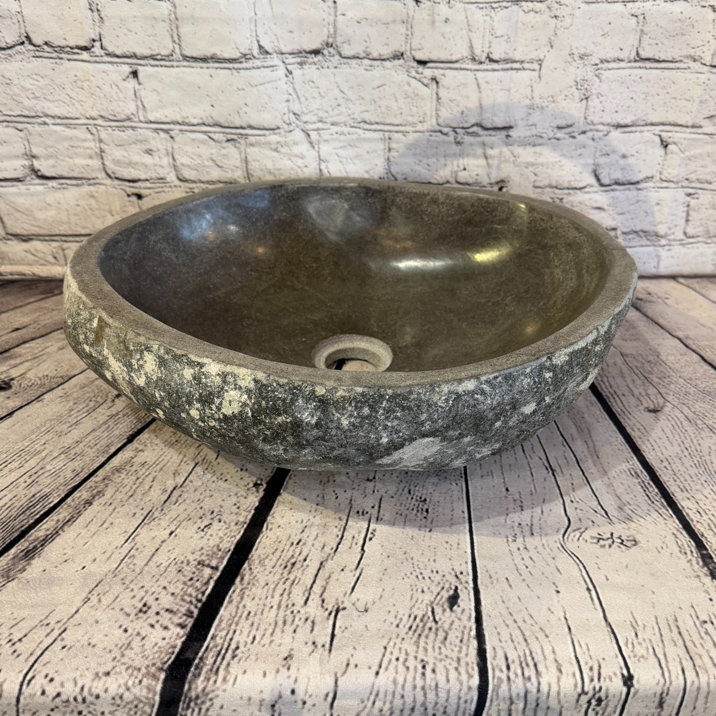 39cm x 35cm Wash Basin Bathroom Counter Top Washing River Stone Bowl Sink No 180