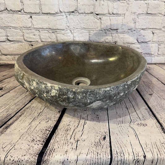 39cm x 35cm Wash Basin Bathroom Counter Top Washing River Stone Bowl Sink No 180