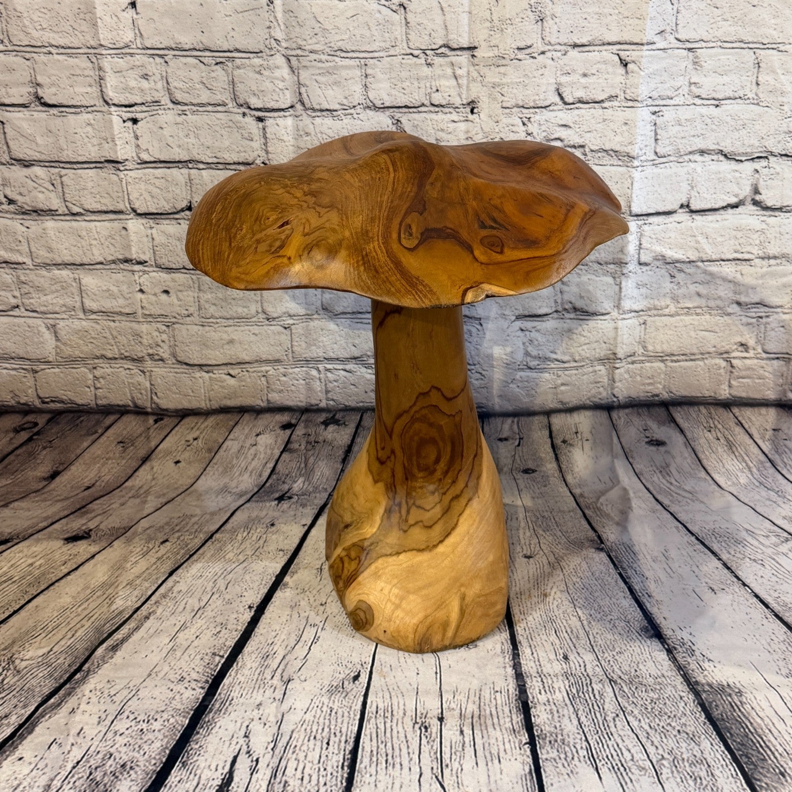 40cm x 35cm Dome Wooden Mushroom Toadstool Sculpture Garden Teak Root Ornament1