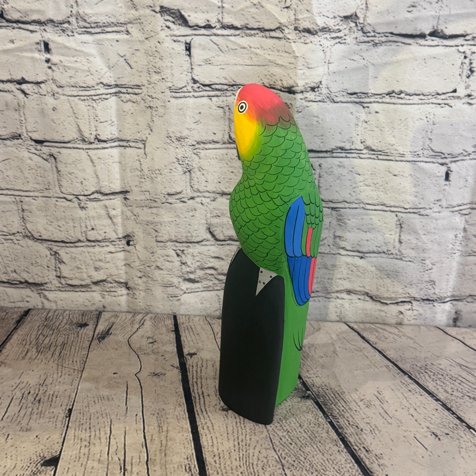 30cm Bright Green Parrot Bird Ornament Statue Fair Trade Hand Made Carved Wood3