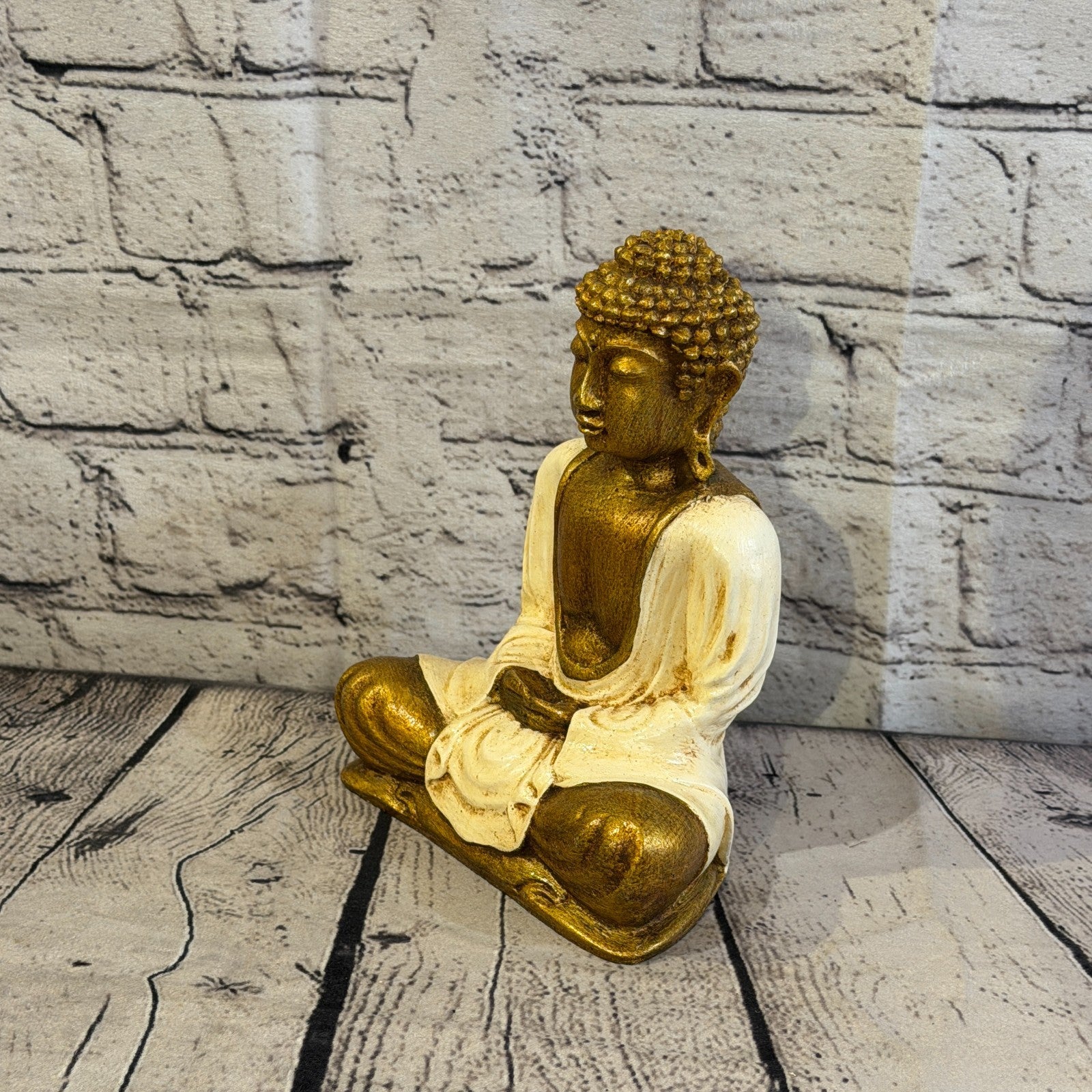 Cream & Bronze 20cm x 15cm Large Thai Buddha Sitting Statue Resin Hindu1