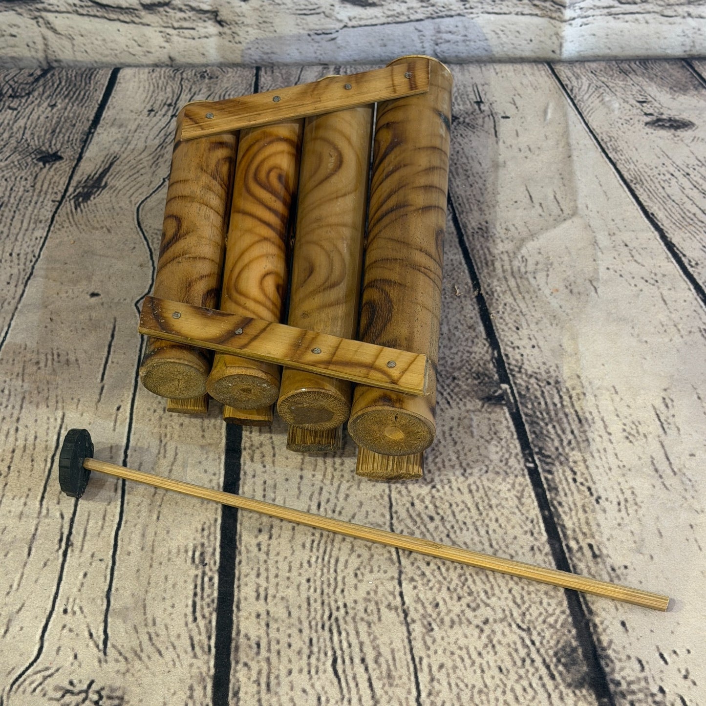 12cm Fairtrade Handmade Xylophone Musical Instrument Burnt Bamboo Design 1 Stick1