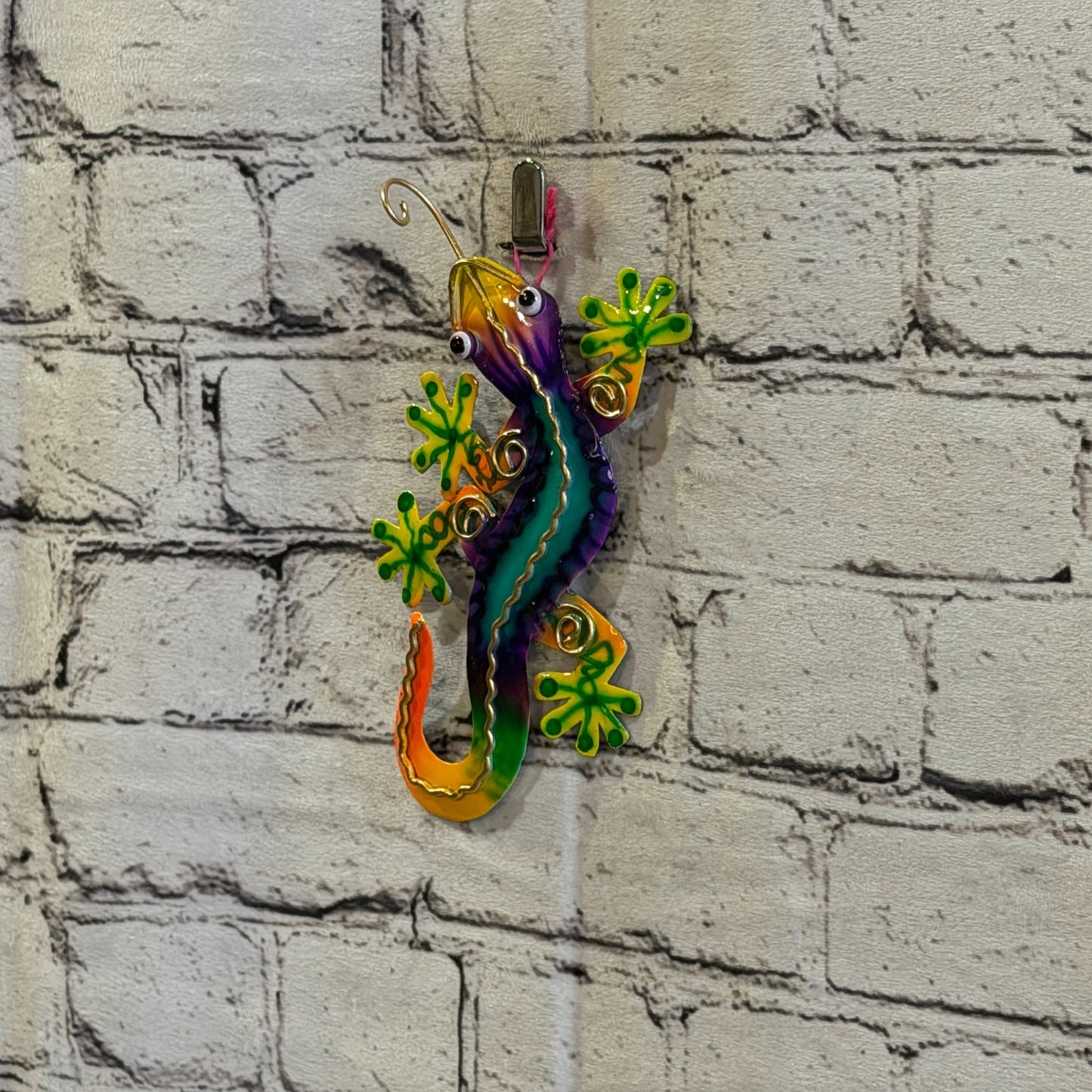 15cm x 8cm Green Gecko Lizard Metal Tin Wall Hanging Ornament Painted Statue1
