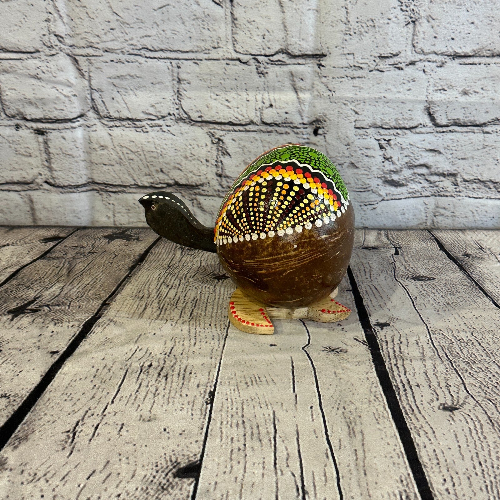 Mixed Painted Full Coconut Shell Wood Turtle Bobble Head Moving Tortoise1