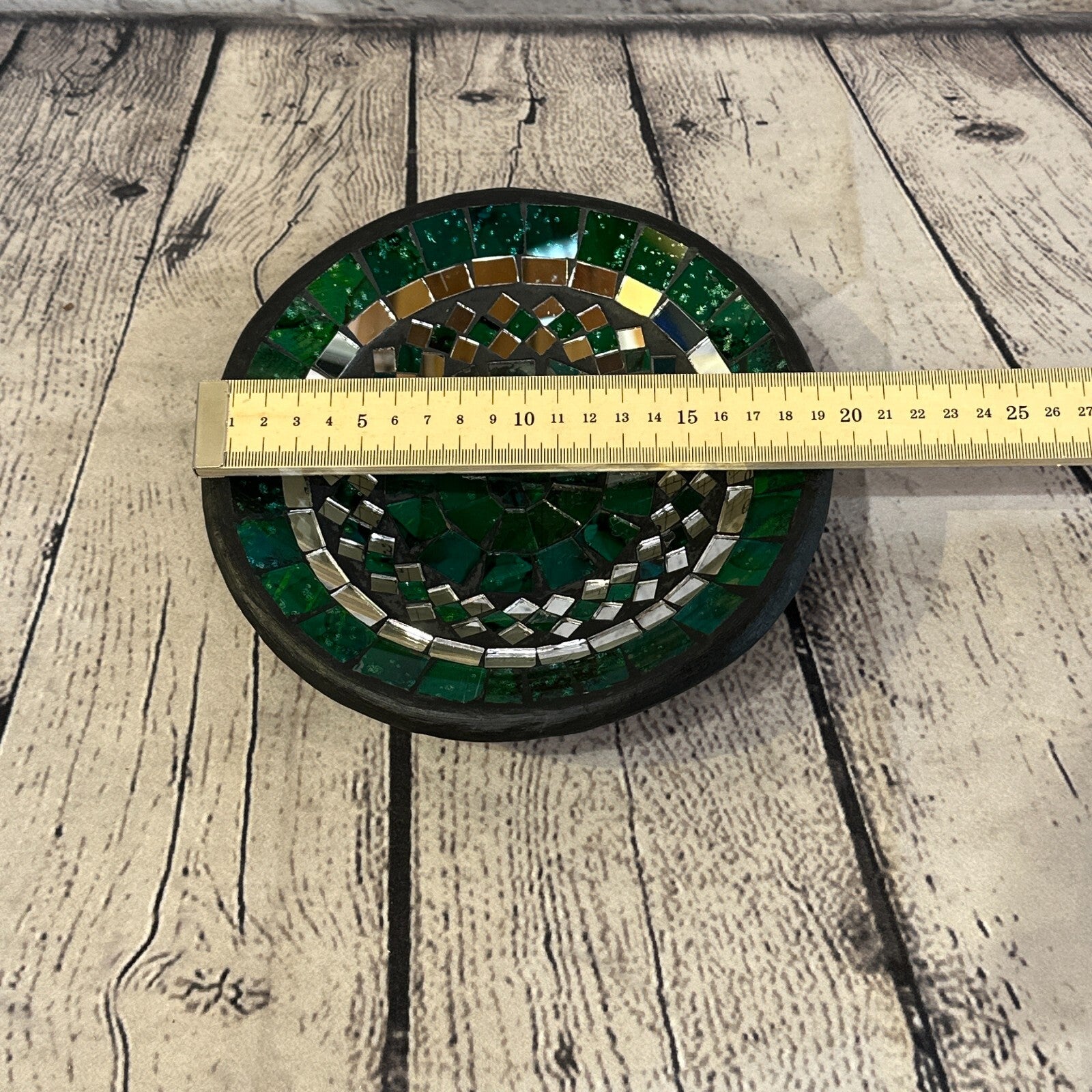 20cm Green Round Mosaic Handmade Ceramic Glass Tile Bowl Fruit1