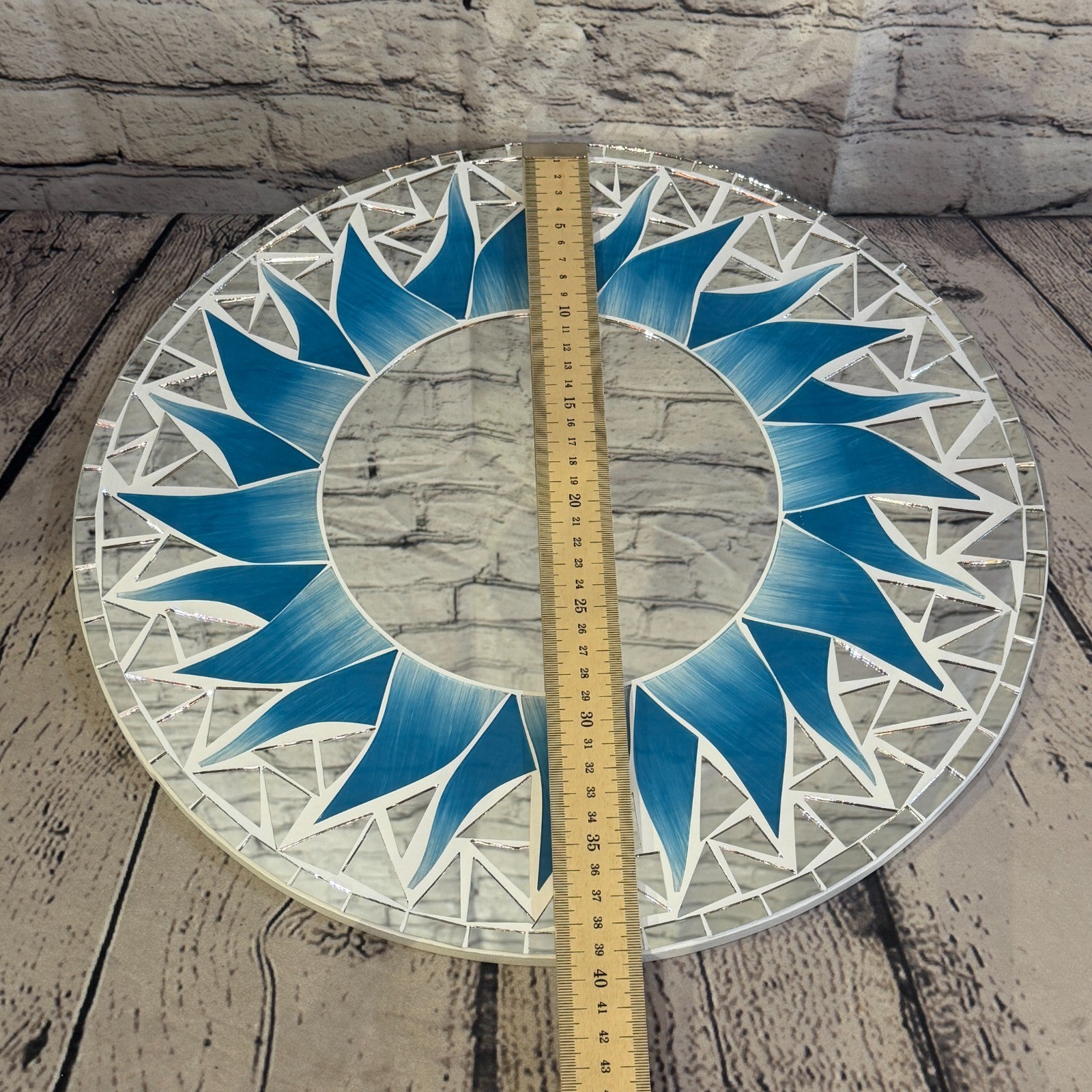 Turquoise Blue Sun Flame Mosaic Tile Wall Mirror 40cm x 40cm 16 Inches Handmade4