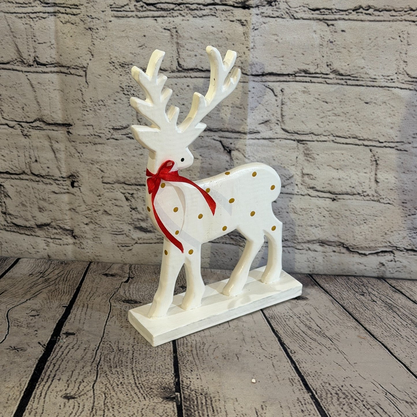 25cm x 20cm White Handcrafted Wood Reindeer Xmas Christmas Ornament Antlers2