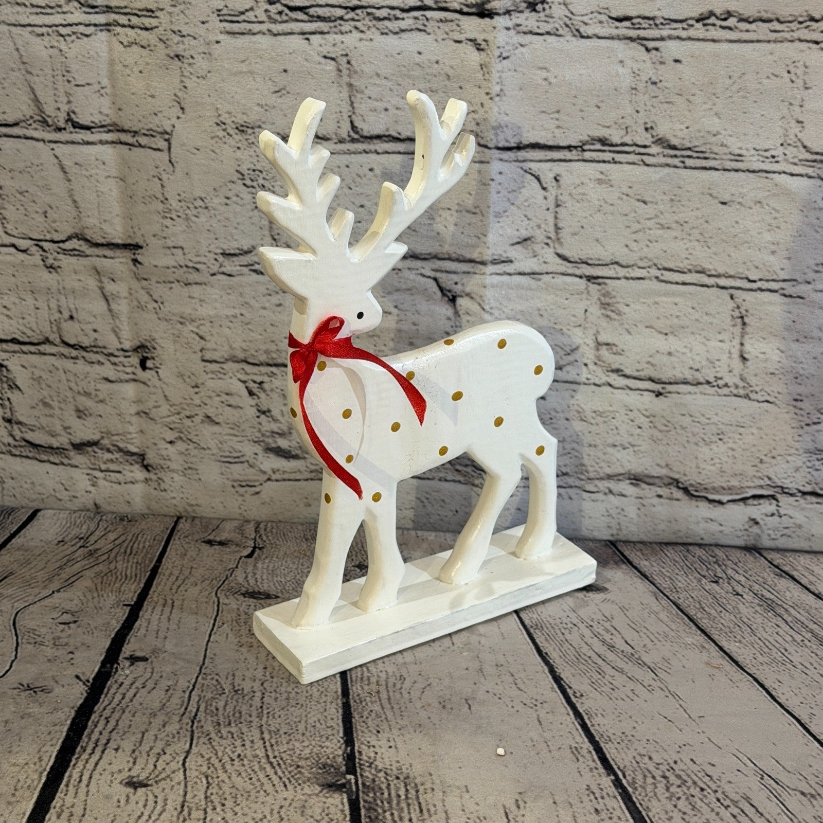 25cm x 20cm White Handcrafted Wood Reindeer Xmas Christmas Ornament Antlers2