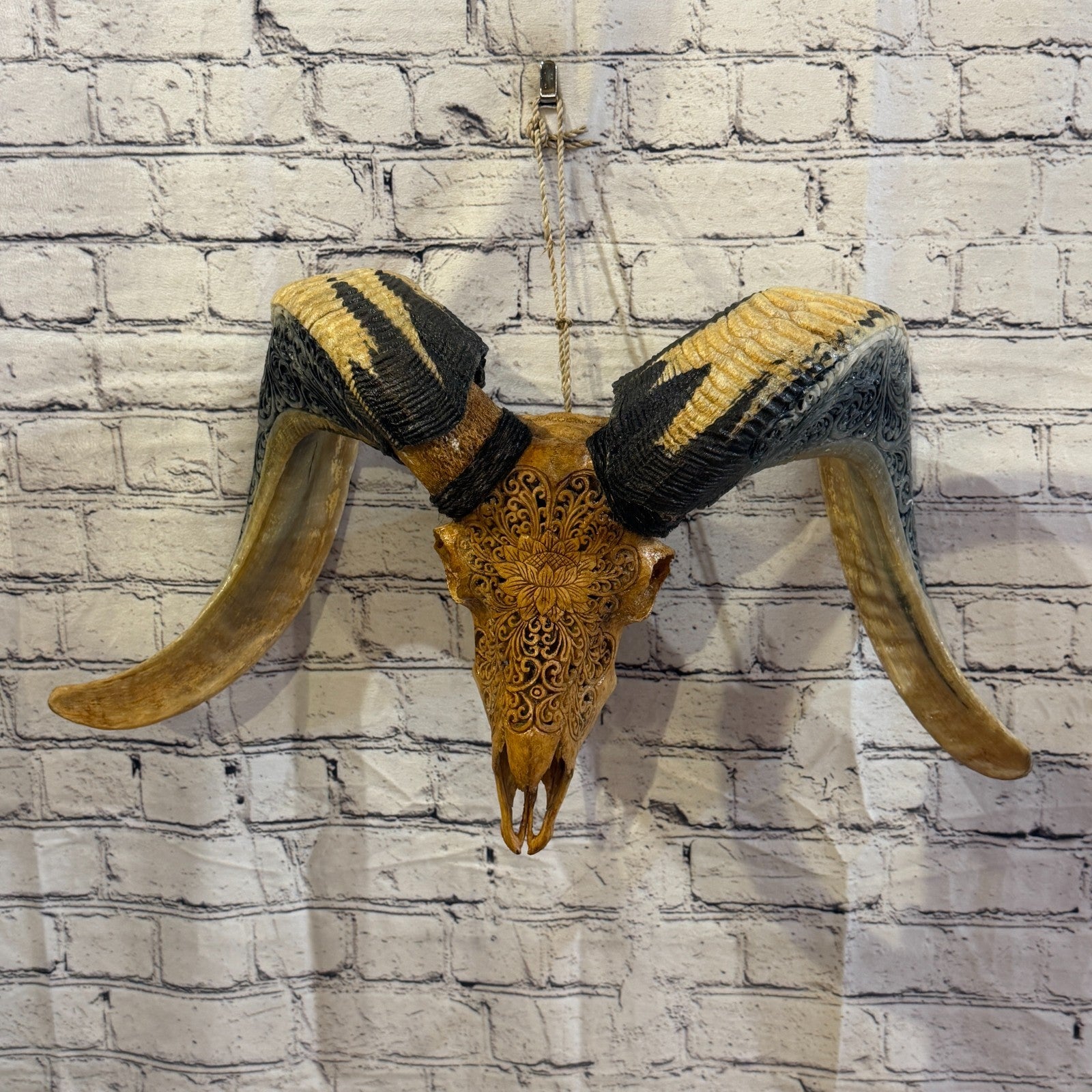 30cm Carved Buffalo Ram Wild Skulls Wall Hanging Carved With Stand Design 32