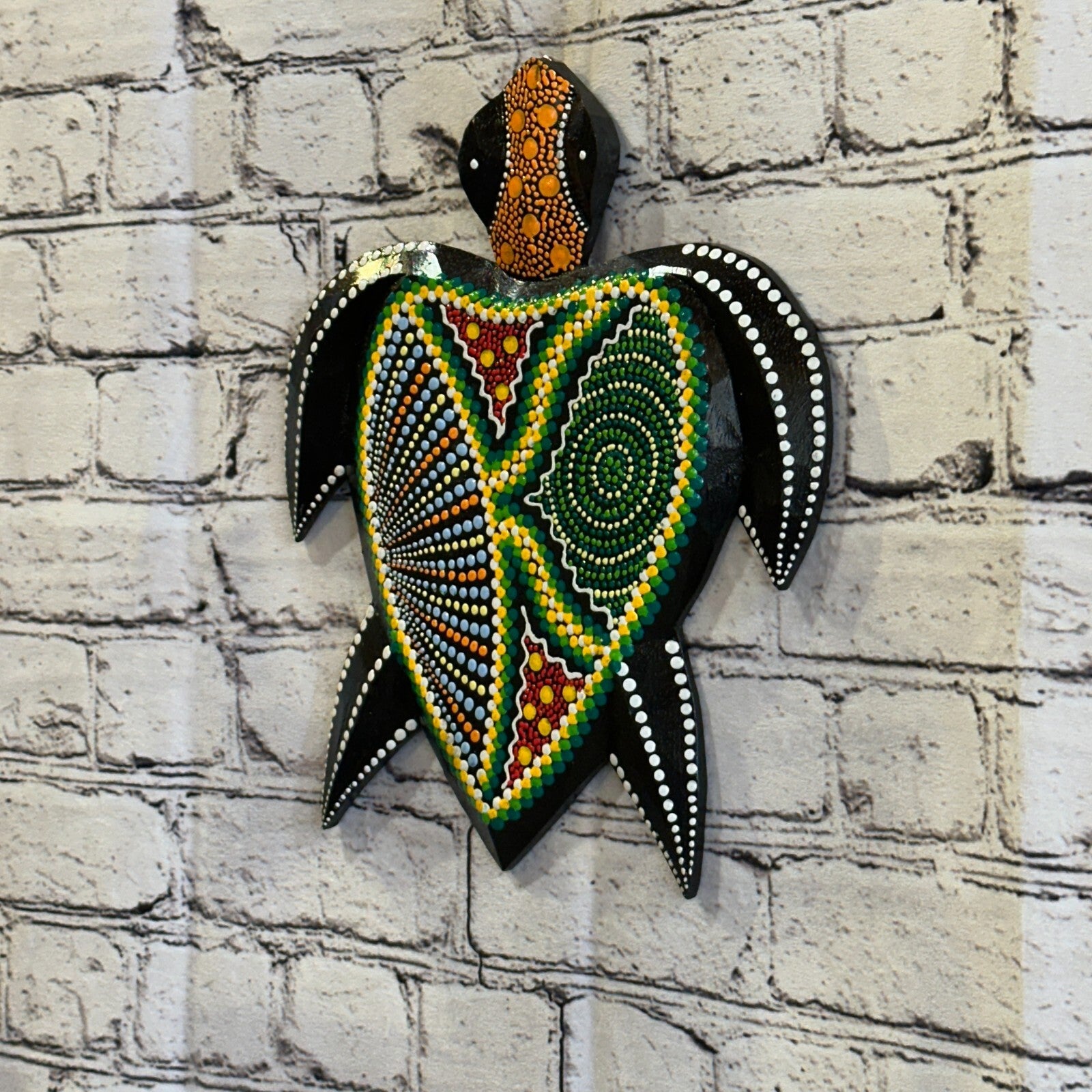 30cm Turtle Carved Wooden Dot Painted Ethnic Tribal Tiki Wall Art Handmade No 41