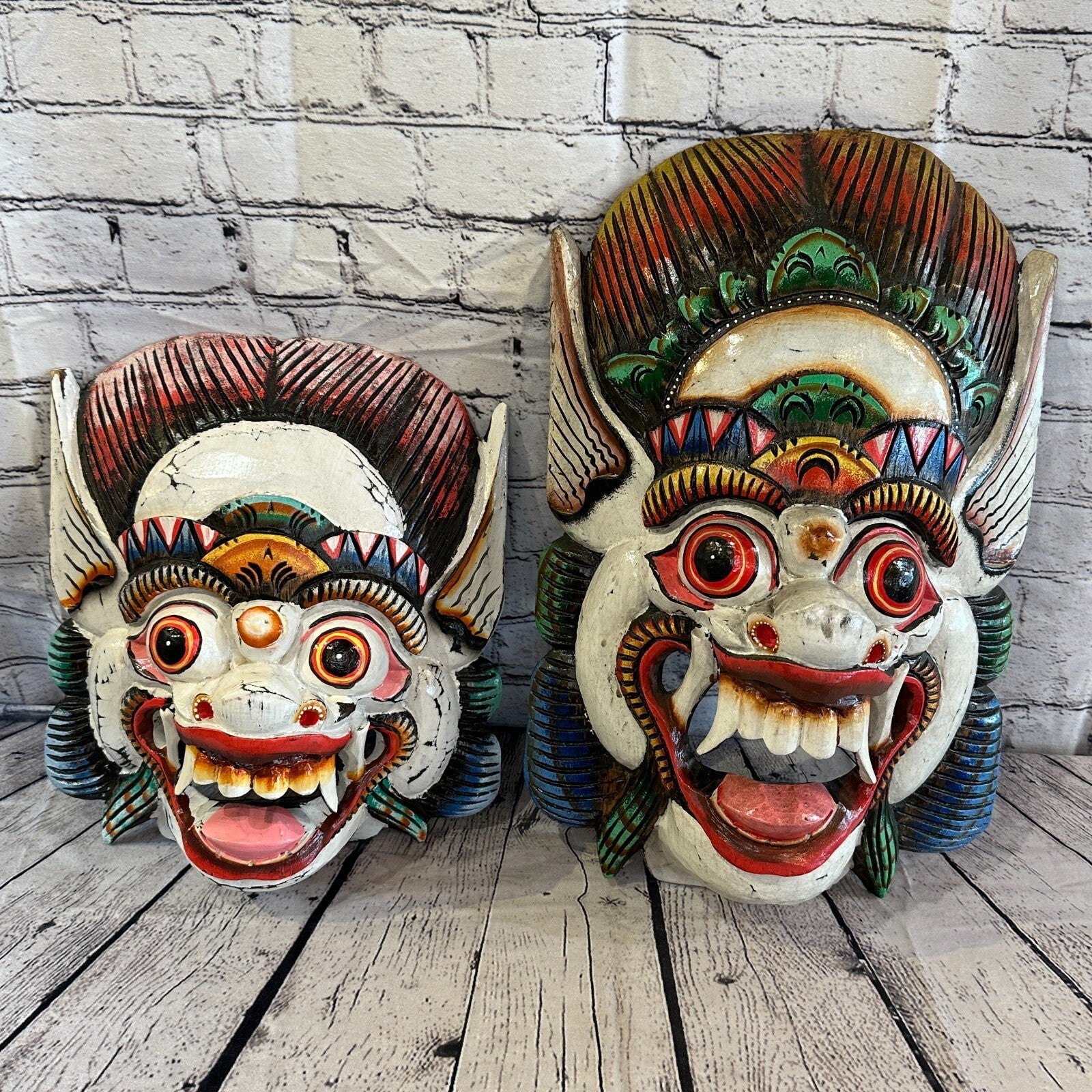 Large Wooden White Barong Wall Mask 30cm x 25cm Handmade And Fairtrade5