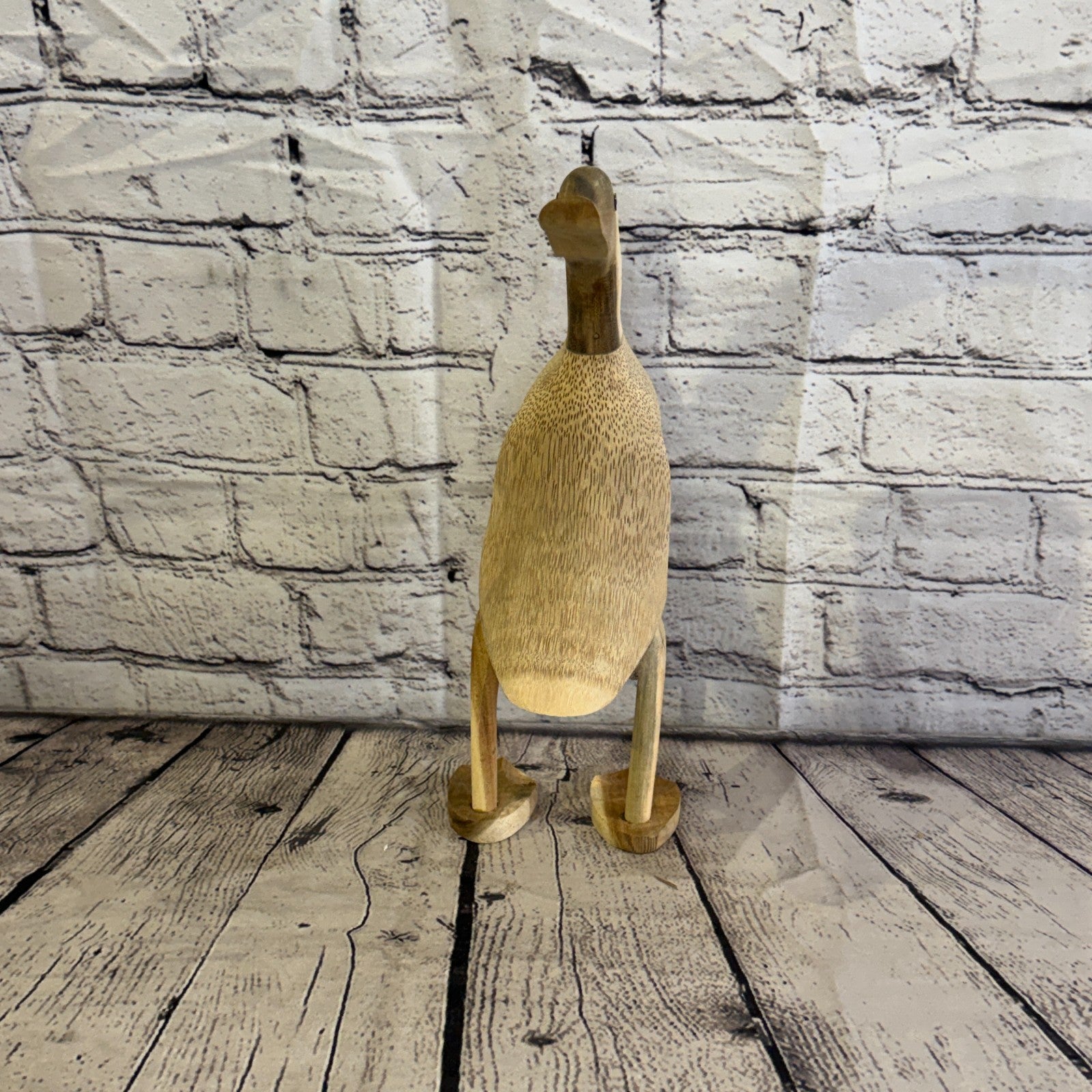 Looking Back 30cm Tall Wooden Smooth Duckling Baby Duck Bamboo Root Fairtrade1