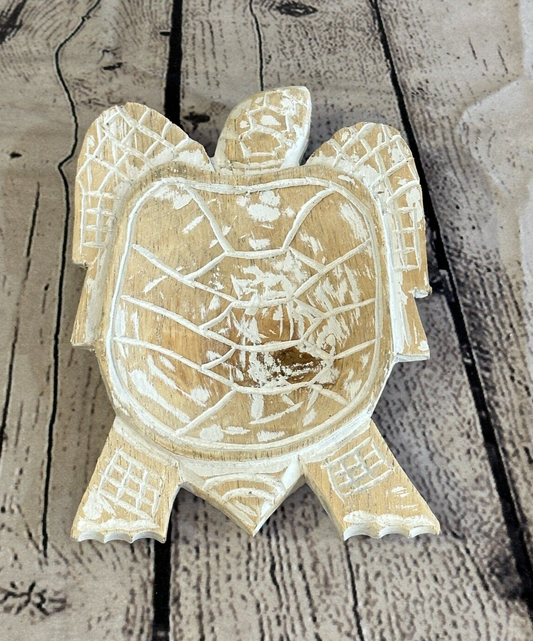 20cm Cream Sea Turtle Bowl Trinket Dish Decoration Designer Mask Wooden Handmade0