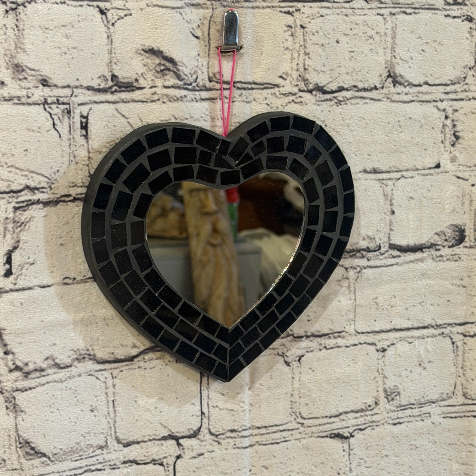 Black Heart Shape Mosaic Tile Wall Mirror 20cm x 15cm 8 Inches Handmade New0