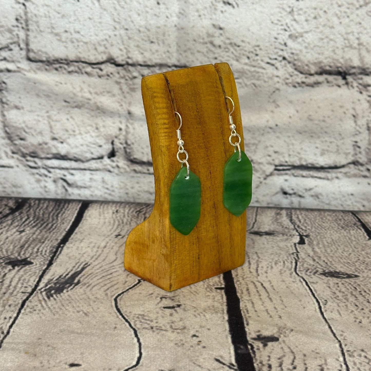 Green Recycled Side With Silver Plate Dangle Drop Earrings Handmade UK Jewellery2
