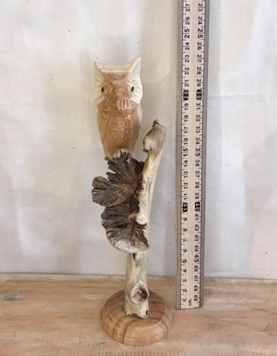 20cm Single Owl Mushroom Parasite Ornament Natural Carving Fairtrade Wooden3