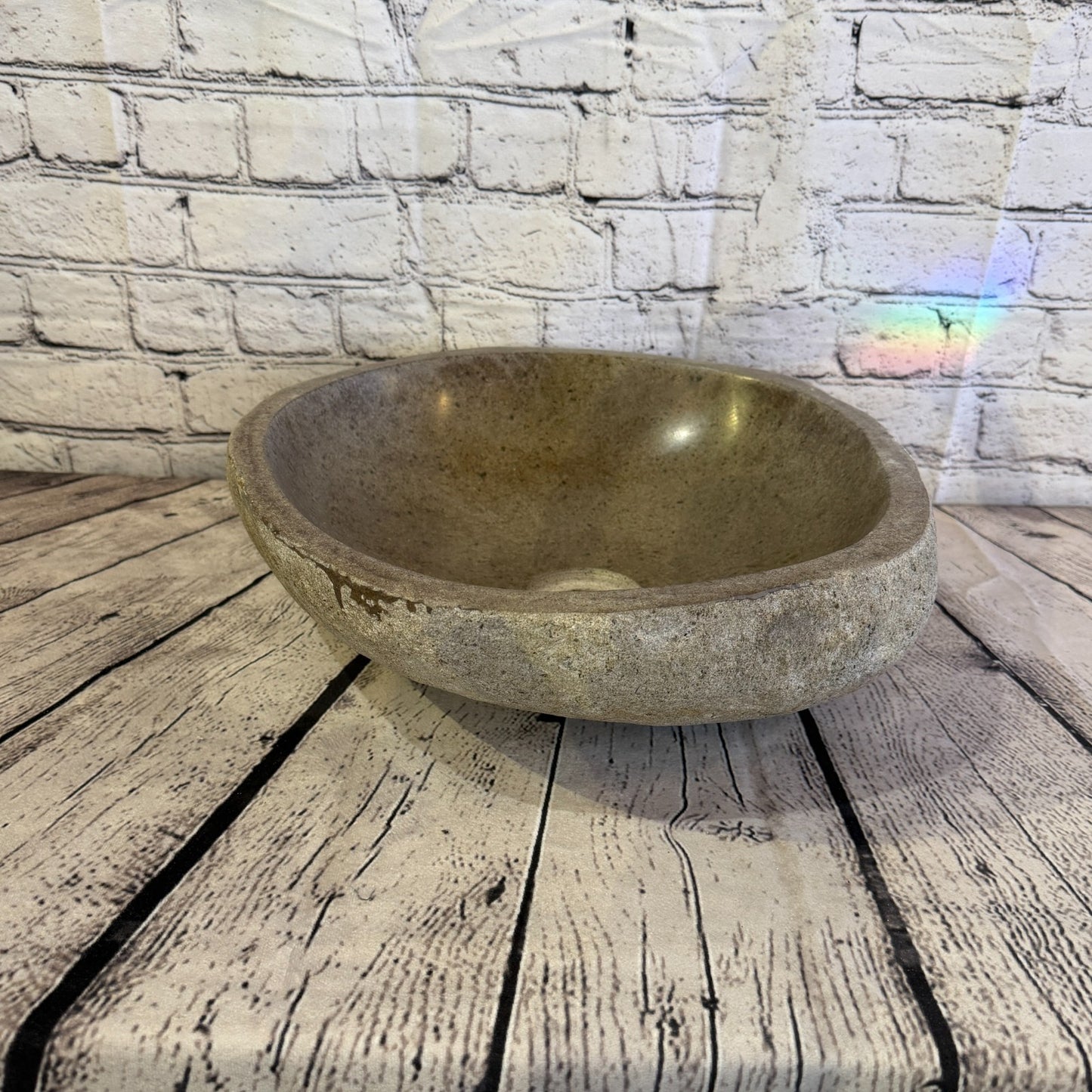 35cm x 33cm Wash Basin Bathroom Counter Top Washing River Stone Bowl Sink No 253