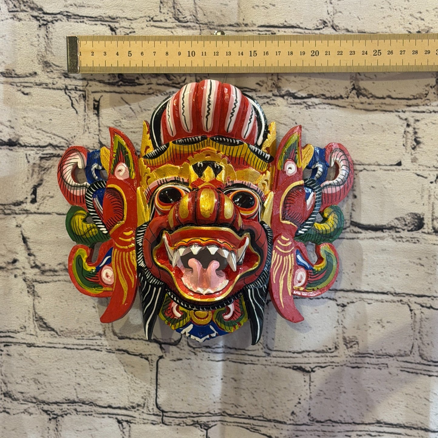 20cm Barong Wide Red Demon Dragon Hindu Deity Wooden Hand Carved Mask Painted4