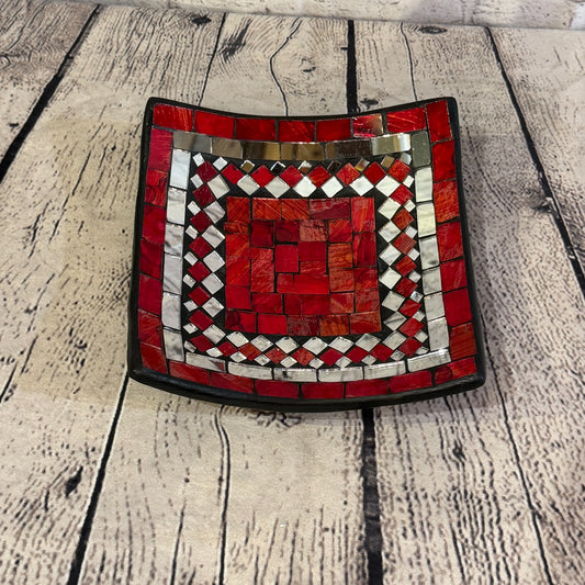20cm Red Square Mirror Mosaic Handmade Ceramic Glass Tile Bowl Fruit0