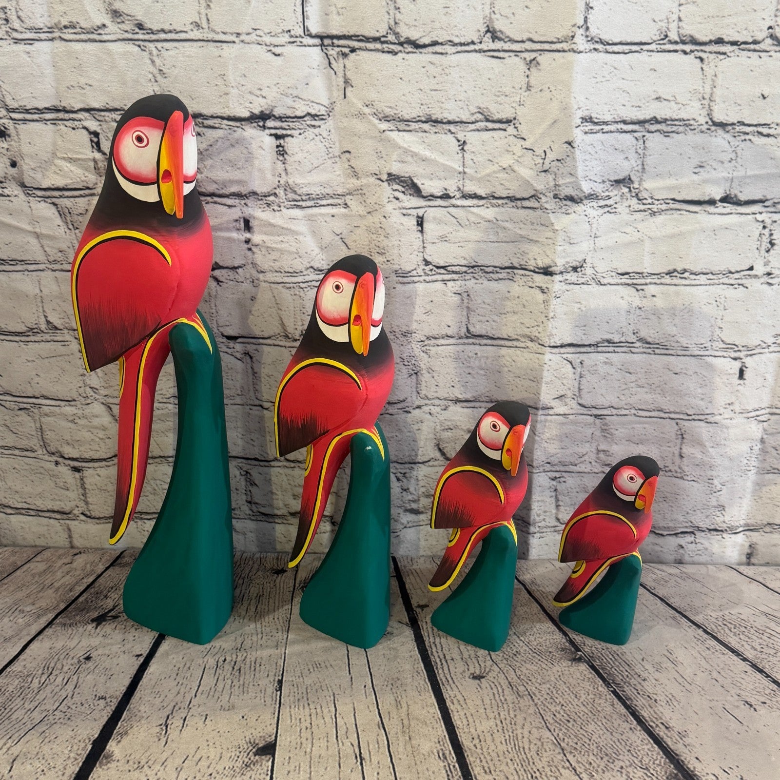 20cm Dark Red Parrot Bird Ornament Statue Fair Trade Hand Made Carved Wood8