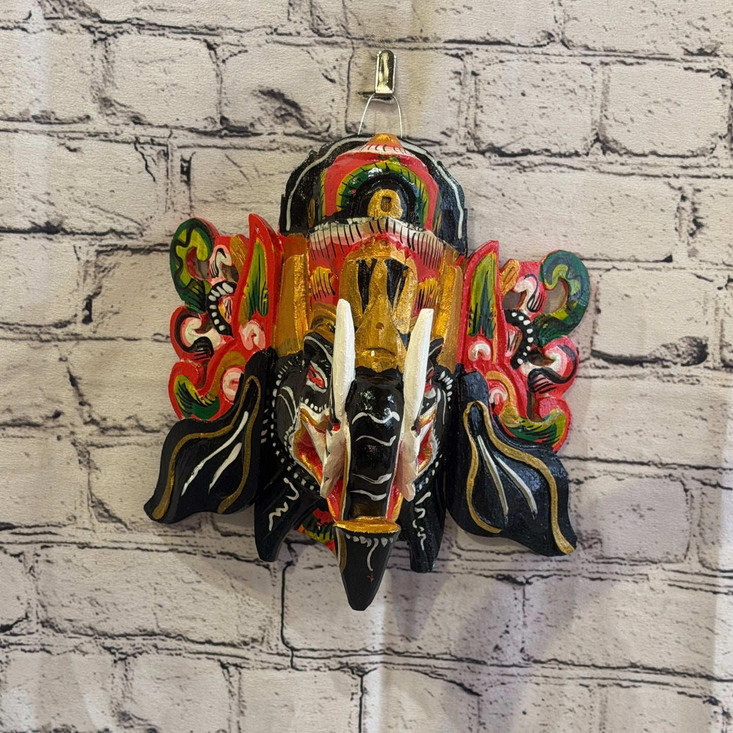 25cm Ganash Ganesha Black Elephant Hindu Deity Wooden Hand Carved Mask Painted8