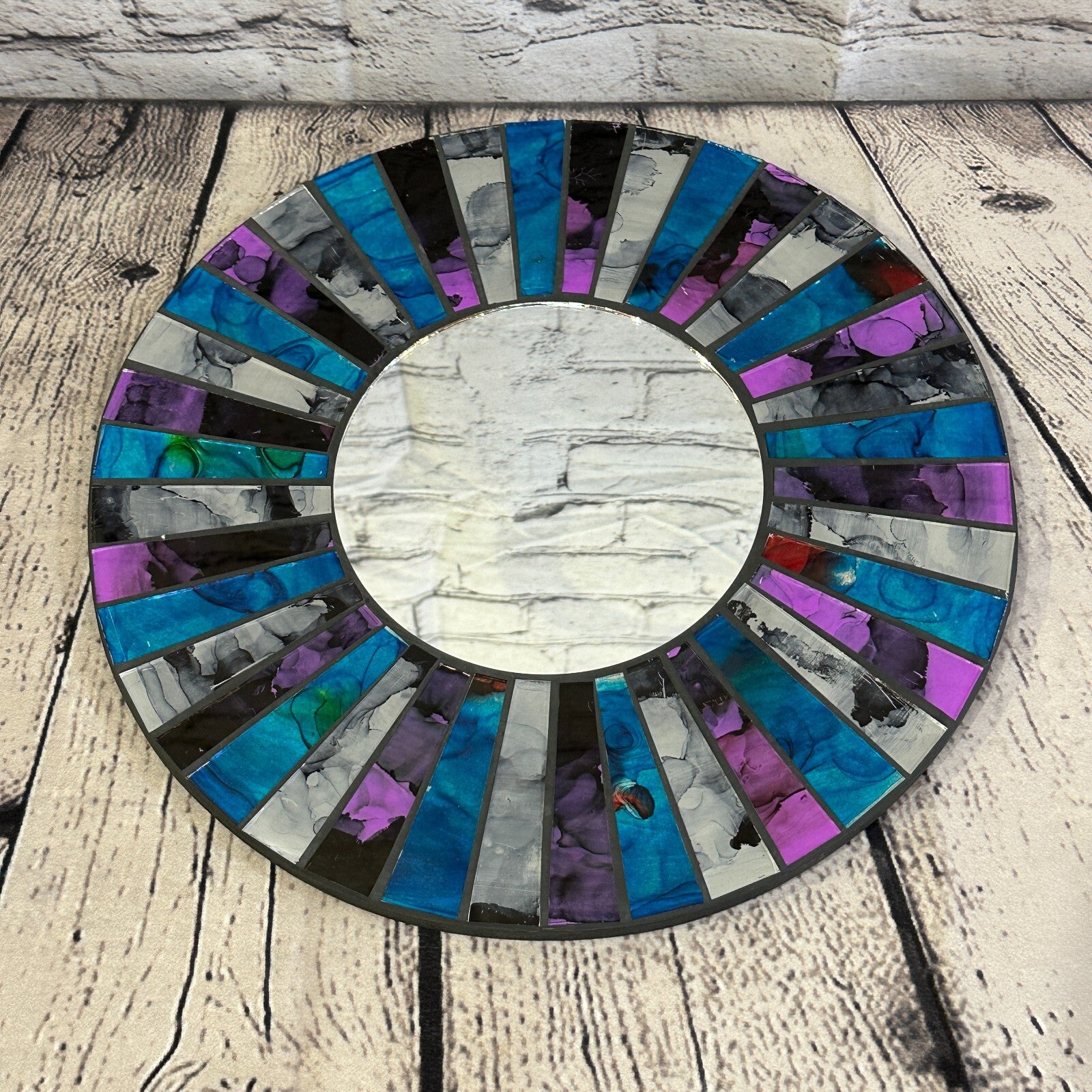 Purple Blue Line Mosaic Tile Wall Mirror 30cm x 30cm 12 Inches Handmade New2