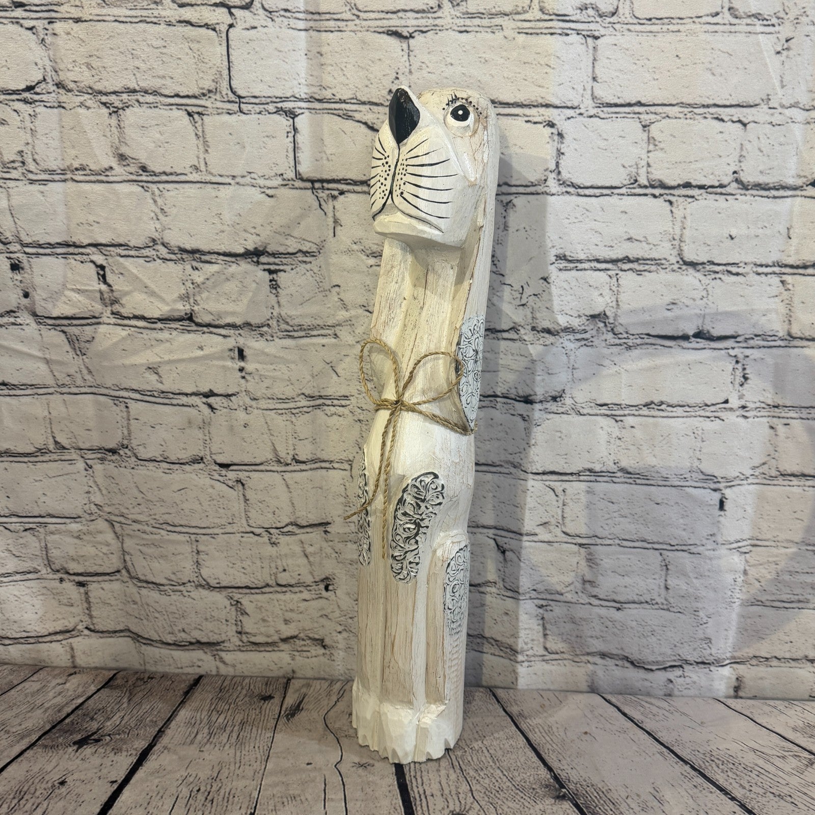 50cm White Wooden Shabby Dog Statue Ornament Fair Trade Handcarved0