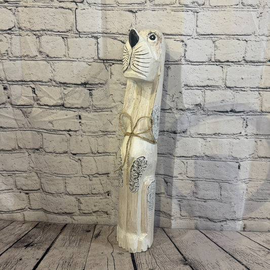 50cm White Wooden Shabby Dog Statue Ornament Fair Trade Handcarved0