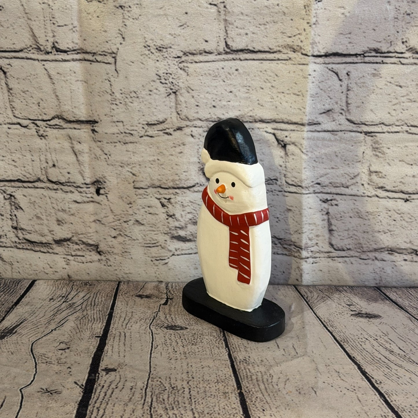 18cm x 10cm Black Flat Top Hat Snowman Handcrafted Wood Xmas Christmas Ornament1