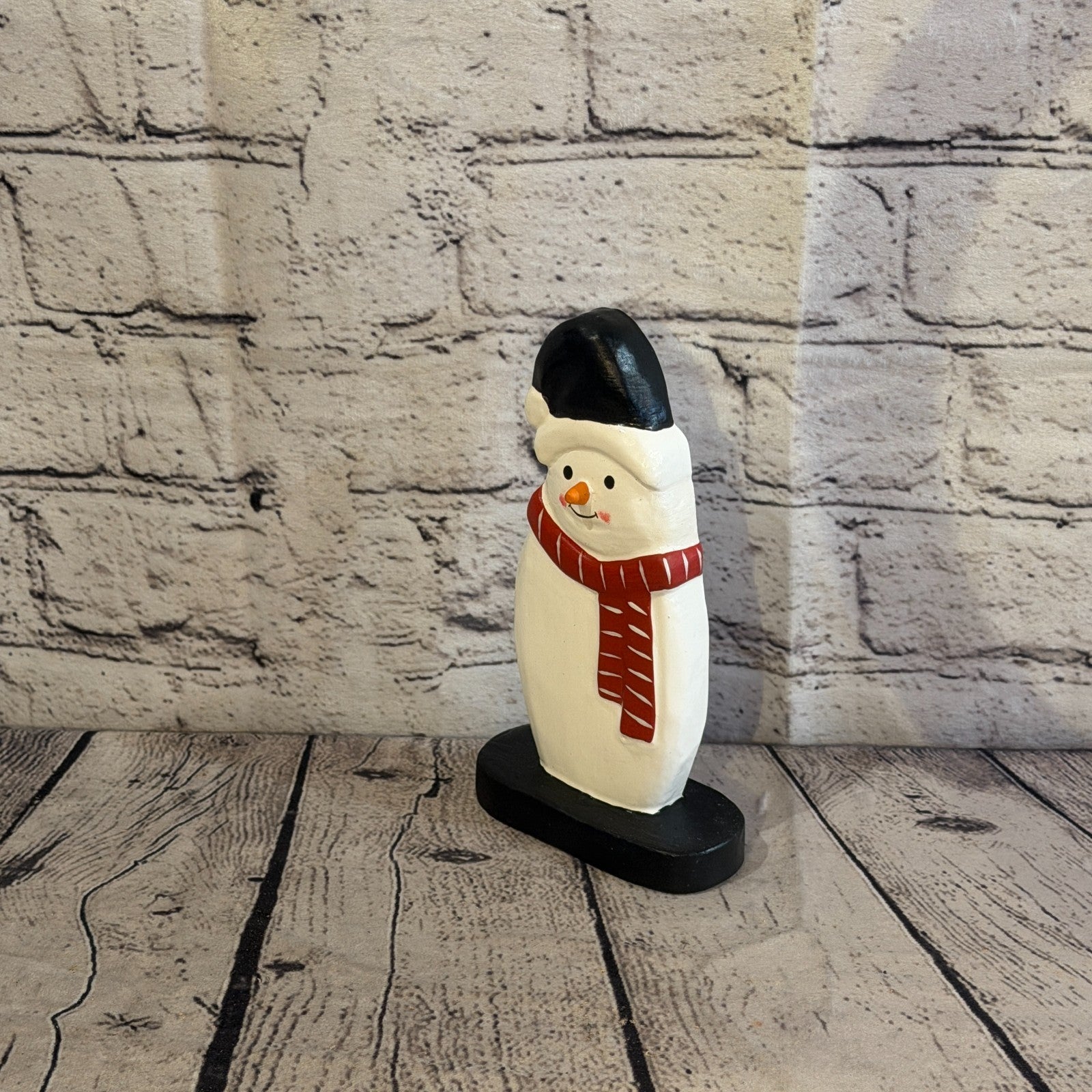 18cm x 10cm Black Flat Top Hat Snowman Handcrafted Wood Xmas Christmas Ornament1
