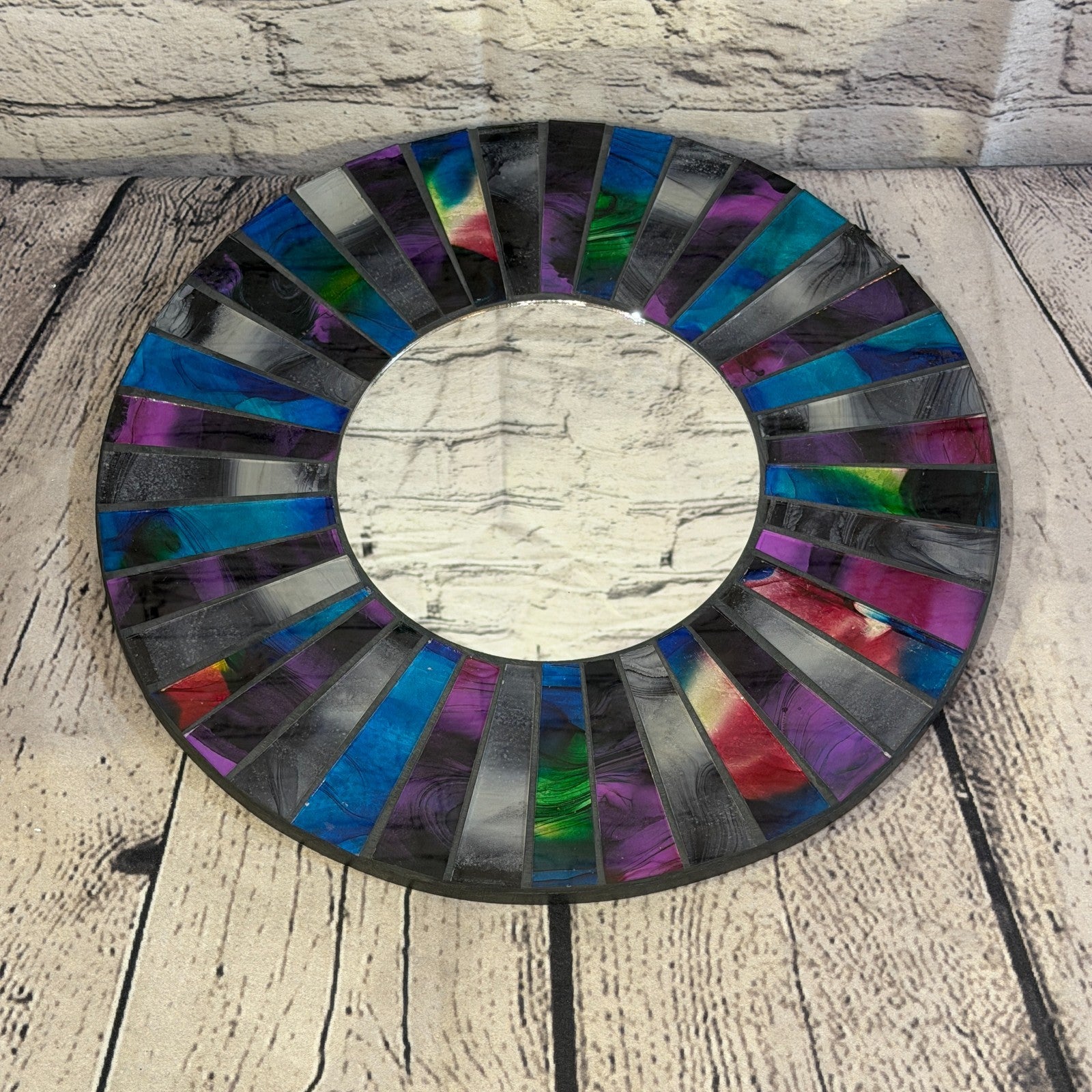 Blue Purple Line Black Mosaic Tile Wall Mirror 30cm x 30cm 12 Inches Handmade2