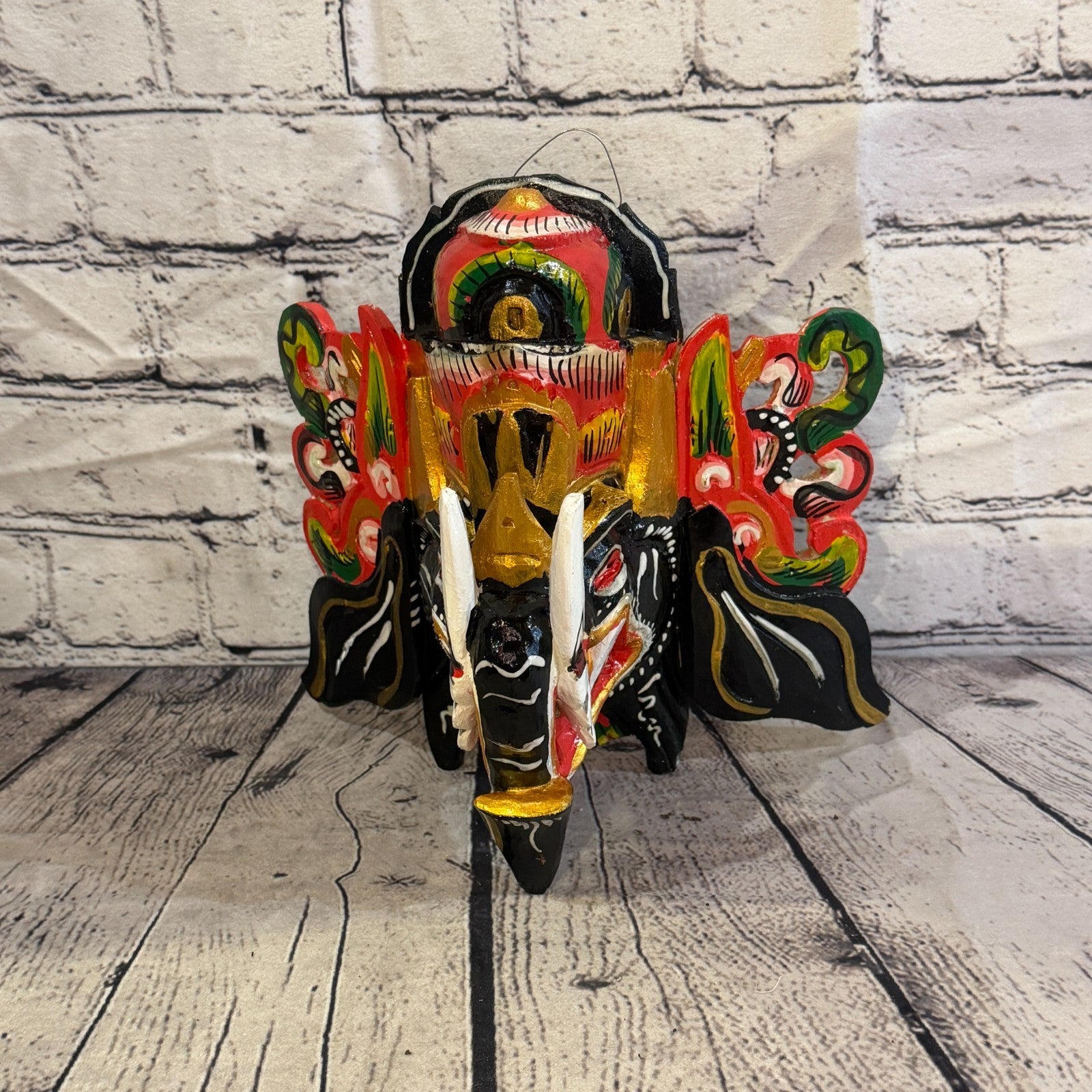 25cm Ganash Ganesha Black Elephant Hindu Deity Wooden Hand Carved Mask Painted4
